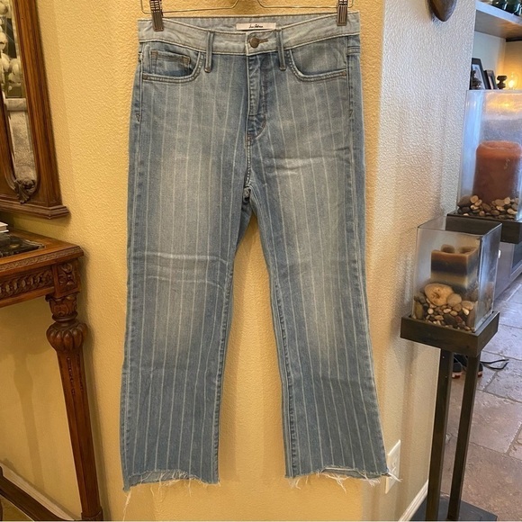 SAM ELDELMAN Women Light Blue Striped The Chelsea Wide Leg Crop Jeans Size 28 - Picture 1 of 9